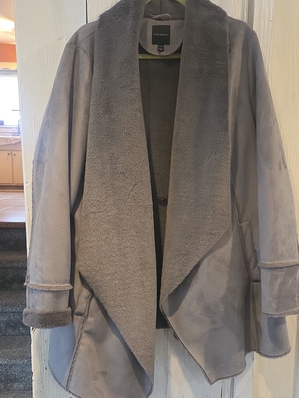 Lane Bryant Light Gray Faux Shearling Draped Jacket